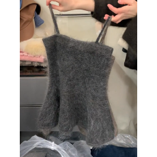 批发绝美灰色马海毛针织吊带背心女2026新款秋<b class='q'>冬</b>外穿收腰辣妹无袖上衣