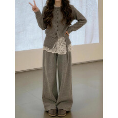 批发2026新款韩系巨好看穿搭一整套女秋冬高级感灰色毛衣裤子两件套装