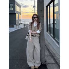 批发松弛风polo翻领衬衫拼接假两件<b class='q'>毛衣</b>女2026春季高腰百搭阔腿裤套装