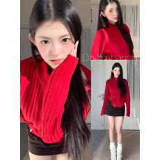 批发独特漂亮一整套冬装复古红色双拉链麻花针织<b class='q'>开衫</b>a字半身裙两件套