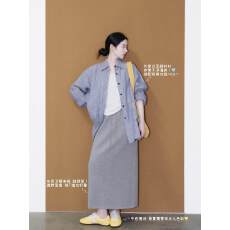 批发早春韩系穿搭一整套慵懒风<b class='q'>条纹</b>衬衫抽绳半身裙两件套韩风chic穿搭