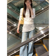 批发早春一整套ootd穿搭<b class='q'>套装</b>镂空针织马甲叠穿长袖T恤女<b class='q'>牛仔</b>裤三件套