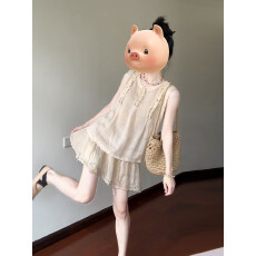 批发韩版今年流行无袖上衣重工刺绣短裙子女夏季新款小个子时尚两件套