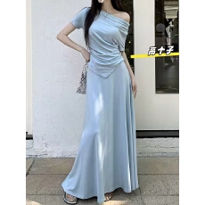 180高个子超长法式气质露肩短袖半身裙套装夏175加长慵懒两件套