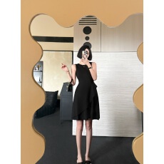 批发实拍180高个子超长设计感不规则花苞连衣裙175加长无袖收腰短裙