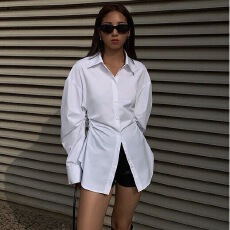 批发<b class='q'>白色</b>上衣收腰宽松显瘦长袖<b class='q'>衬衫女</b>设计感小众春秋季新款修身衬衣潮