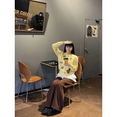 批发奶fufu黄色慵懒毛衣开衫女春秋新款小狗刺绣圆领针织外套<b class='q'>修身</b>上衣