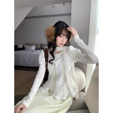 批发甜美双层花边<b class='q'>短袖</b>开衫内搭针织长袖蕾丝围巾三件套女2025