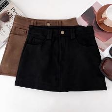 批发复古咖色鹿皮绒半身裙女秋冬麂皮裙高腰显瘦防走光a字<b class='q'>短裙</b>