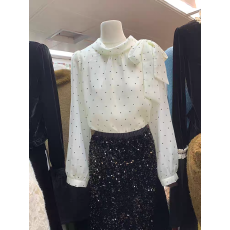 批发韩国东大门气质蝴蝶结波点加绒保暖长袖<b class='q'>衬衫</b>小衫女2025