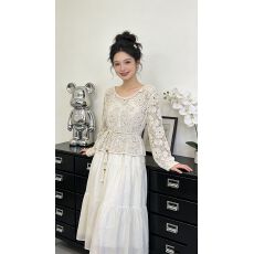 批发波西米亚度假风套<b class='q'>装</b>女两件套春季新款钩花镂空针织罩衫吊带连衣裙