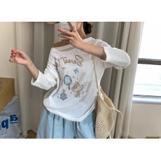 批发韩系卡通芭蕾薄款罩衫女2026春夏宽松休闲大圆领长袖防晒衫上衣