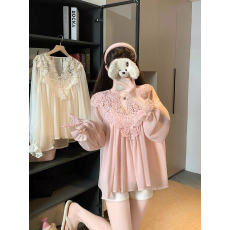 批发立体钩花拼接雪纺衫长袖<b class='q'>衬衫</b>女2026新款春季气质小衫显瘦上衣