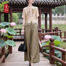 批发素订蚕素品牌女装旗舰店高级感超好看新中式套装时尚阔腿裤两件套