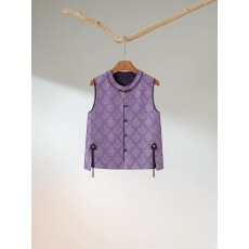 批发【紫光琉璃】交织宋锦双面穿新中式幻金紫色马甲