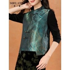 批发新中式风印花马甲女士立领盘扣坎肩2026秋新款爆款洋气高级感背心