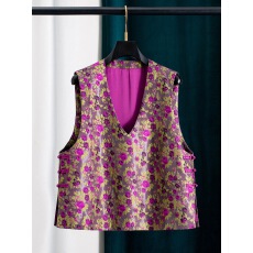 批发游刃有余~新中式国风v领碎花盘扣马甲女款宽松版外穿秋冬坎肩上衣