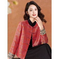 批发新中式国风红色<b class='q'>外套</b>女款春秋2026新款爆款唐装年轻款短款无领上衣