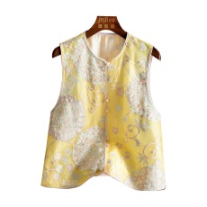 批发轻薄<b class='q'>真丝</b><b class='q'>背心</b>马甲女2025夏季新品精致珠扣重工刺绣新中式马夹坎肩