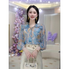 批发法式蓝色碎花长袖衬衫女雪纺2026春夏<b class='q'>新款</b>高级感轻奢减龄洋气衬衣