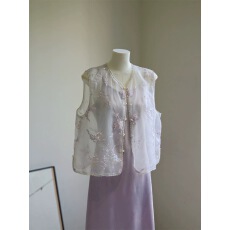 批发高级感白紫色新中式马甲女夏季薄纱款天丝国风版两件<b class='q'>套装</b>叠穿背心