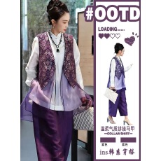 批发新中式国风紫色短款马甲女款2026新款拼接<b class='q'>欧根纱</b>马夹外套印花<b class='q'>上衣</b>