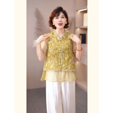 批发母亲节妈妈夏装国风短袖T恤套装2026新款洋气时尚雪纺小衫两件套