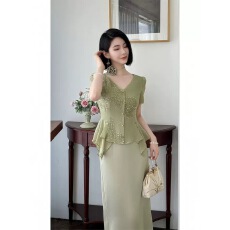 批发新中式国风套装女夏季2026新款盐系轻熟高级感独特绝美裙子两件套