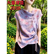 批发通勤风碎花短袖衬衫女设计感小众系带不规则上衣超好看时尚2026年