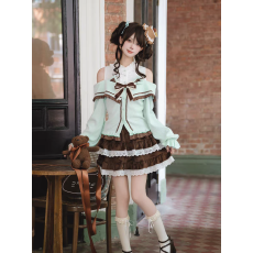 批发啦啦酱 薄荷喵 原创设计复古甜美薄巧奈奈风一字肩针织衫毛衣<b class='q'>上衣</b>