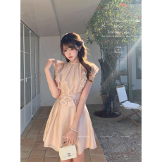 批发轻舞芭蕾 日系珠光千金感连衣<b class='q'>裙</b>拼接蕾丝小飞袖收腰<b class='q'>裙</b>子女