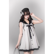 批发胡桃木JK【黑白波点】原创格雷系水手领波点娃娃裙可爱日系少女感