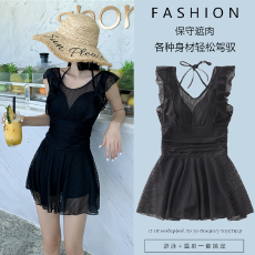 批发2025新款爆款泳装遮肚显瘦黑色连体小胸聚拢温泉高级性感泳衣女夏