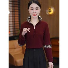 批发时尚豹纹拼接加厚打底衫女秋冬洋气减龄小衫<b class='q'>妈妈</b>装保暖双面绒上衣