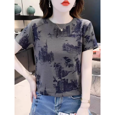 批发【6535棉】欧货宽松t恤女印花短袖上衣2026夏季新款减龄半袖体恤