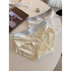 批发10A加长纯棉裆抑菌女生内裤女撞色拼接纯棉中腰包臀不夹臀三角裤