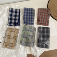 批发实价 双面棉麻格纹薄款长条丝巾文艺百搭飘带装饰发带多用小围巾