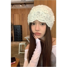 批发日系甜美蕾丝手工钩花针织帽子