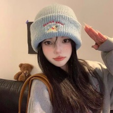 批发2025新款可爱小狗刺绣针织毛线帽子男女款秋冬保暖百搭大帽围