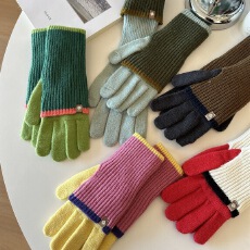 韩国羊毛双层加厚分指时髦五指手套方便玩手机手套羊毛秋冬季保暖