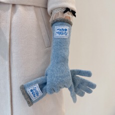 长款休闲百搭含羊毛冬季保暖手套女柔软露二指可触屏韩标ins风潮