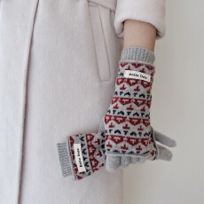 阿尔巴卡羊驼毛费尔岛纹欧美保暖手套女触屏设计师款复古稿品质冬