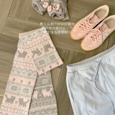 费尔岛复古提花针织围巾女秋冬季氛围感加厚保暖韩版百搭学生围脖