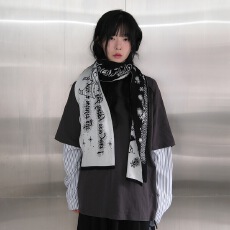 韩国设计师款提花圣诞字母雪花图案针织围巾女秋冬季保暖双面围巾