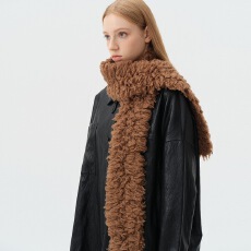 韩国订纺100%羊毛卷毛针织围巾女秋冬小众羊羔毛氛围感毛线小围巾