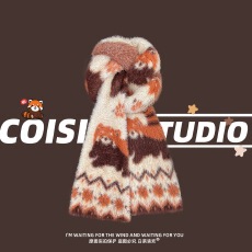 2025新款可爱小浣熊毛绒围巾女秋冬季保暖百搭软糯学生情侣围脖