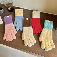 多巴胺彩色保暖毛线手套女秋冬季针织可触屏骑行五指防寒针织手套
