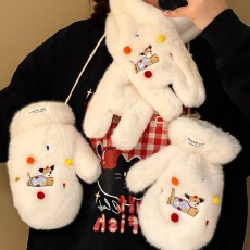 批发2025新款可爱腊肠狗子手套女秋冬学生户外骑行可挂脖防寒加厚手套