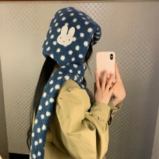 批发羊羔毛波点巴拉克拉法帽子女秋<b class='q'>冬</b>季保暖护耳帽子围巾一体连帽围脖