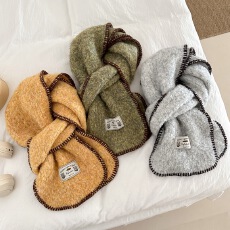 新款韩系复古锁边围巾女羊毛混纺软糯加厚针织保暖百搭秋冬季围脖